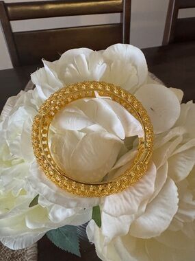 Gold Crystal Pave Hinged Bangle Bracelet - Women Jewelry